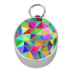 Triangles, colorful watercolor art  painting Mini Silver Compasses