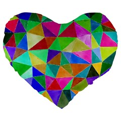 Triangles, Colorful Watercolor Art  Painting Large 19  Premium Flano Heart Shape Cushions