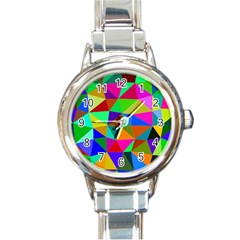 Colorful Triangles, oil painting art Round Italian Charm Watch