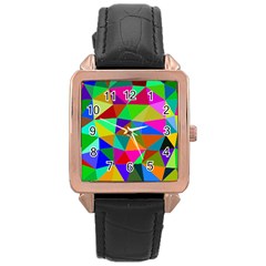 Colorful Triangles, oil painting art Rose Gold Leather Watch 