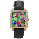 Colorful Triangles, oil painting art Rose Gold Leather Watch  Front