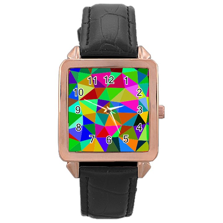 Colorful Triangles, oil painting art Rose Gold Leather Watch 