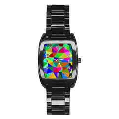 Colorful Triangles, oil painting art Stainless Steel Barrel Watch