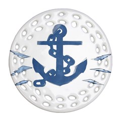 Blue Anchor,  Aquarel Painting Art Ornament (round Filigree)  by picsaspassion