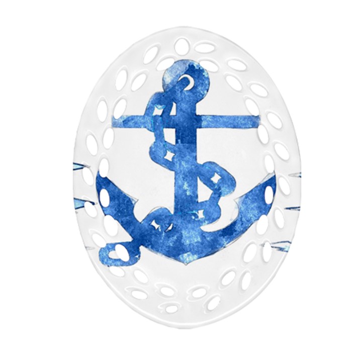 Anchor Aquarel painting art, soft blue Ornament (Oval Filigree) 