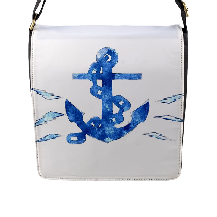 Anchor Aquarel painting art, soft blue Flap Messenger Bag (L) 