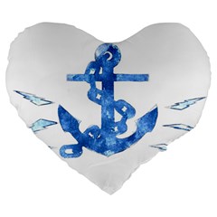 Anchor Aquarel Painting Art, Soft Blue Large 19  Premium Flano Heart Shape Cushions