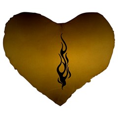 Flame Black, Golden Background Large 19  Premium Flano Heart Shape Cushions