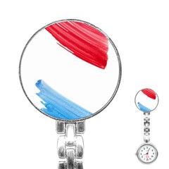 Tricolor Banner Watercolor Painting, Red Blue White Stainless Steel Nurses Watch by picsaspassion