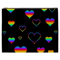 Rainbow Harts Cosmetic Bag (xxxl)  by Valentinaart