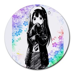 Shy Anime Girl Round Mousepads by Brittlevirginclothing