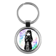 Shy Anime Girl Key Chains (round)  by Brittlevirginclothing