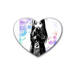 Shy Anime Girl Heart Coaster (4 Pack)  by Brittlevirginclothing