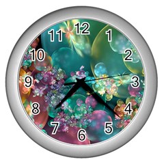 Butterflies, Bubbles, And Flowers Wall Clocks (silver)  by WolfepawFractals