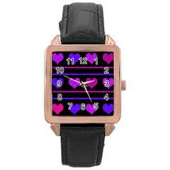 Purple And Magenta Harts Pattern Rose Gold Leather Watch  by Valentinaart