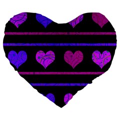Purple And Magenta Harts Pattern Large 19  Premium Flano Heart Shape Cushions by Valentinaart