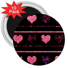 Pink Elegant Harts Pattern 3  Magnets (10 Pack)  by Valentinaart