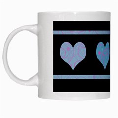 Blue Harts Pattern White Mugs by Valentinaart