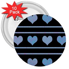 Blue Harts Pattern 3  Buttons (10 Pack)  by Valentinaart