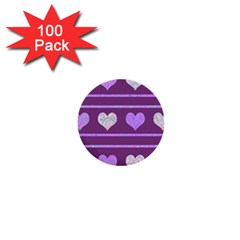 Purple Harts Pattern 2 1  Mini Buttons (100 Pack)  by Valentinaart