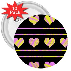 Pink And Yellow Harts Pattern 3  Buttons (10 Pack)  by Valentinaart