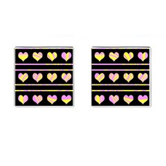 Pink And Yellow Harts Pattern Cufflinks (square) by Valentinaart