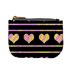 Pink And Yellow Harts Pattern Mini Coin Purses by Valentinaart