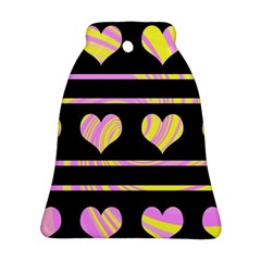 Pink And Yellow Harts Pattern Bell Ornament (2 Sides) by Valentinaart