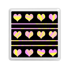 Pink And Yellow Harts Pattern Memory Card Reader (square)  by Valentinaart