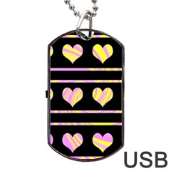 Pink And Yellow Harts Pattern Dog Tag Usb Flash (two Sides)  by Valentinaart