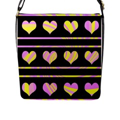 Pink And Yellow Harts Pattern Flap Messenger Bag (l)  by Valentinaart