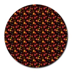 Exotic Colorful Flower Pattern Round Mousepads by Brittlevirginclothing