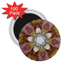 Elegant Antique Pink Kaleidoscope Flower Gold Chic Stylish Classic Design 2 25  Magnets (100 Pack) 