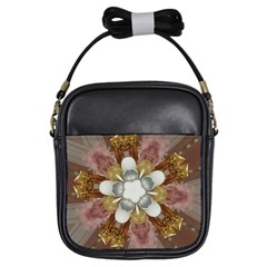 Elegant Antique Pink Kaleidoscope Flower Gold Chic Stylish Classic Design Girls Sling Bags by yoursparklingshop