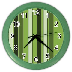 Greenery Stripes Pattern 8000 Vertical Stripe Shades Of Spring Green Color Color Wall Clocks by yoursparklingshop