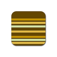 Elegant Shades Of Primrose Yellow Brown Orange Stripes Pattern Rubber Coaster (square)  by yoursparklingshop