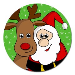 Rudolph And Santa Selfie Magnet 5  (round) by Valentinaart