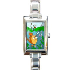 Fish and worm Rectangle Italian Charm Watch