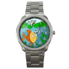 Fish And Worm Sport Metal Watch by Valentinaart