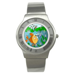 Fish and worm Stainless Steel Watch