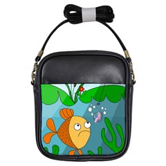 Fish and worm Girls Sling Bags