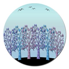 Blue Magical Hill Magnet 5  (round) by Valentinaart