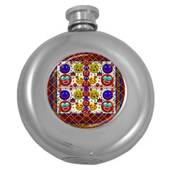 Smile And The Whole World Smiles  On Round Hip Flask (5 Oz) by pepitasart