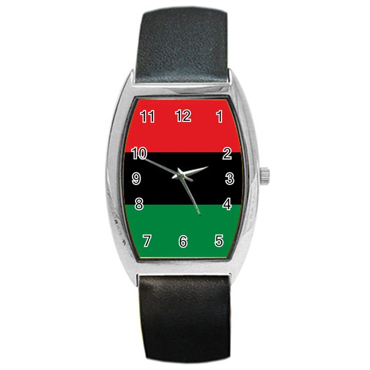 Pan African UNIA Flag Colors Red Black Green Horizontal Stripes Barrel Style Metal Watch