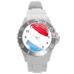 Tricolor Banner Flag, Red White Blue Round Plastic Sport Watch (l) by picsaspassion
