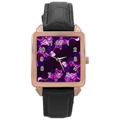 Purple Bubbles Rose Gold Leather Watch  by Valentinaart