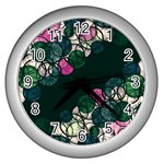 Green and pink bubbles Wall Clocks (Silver)  Front