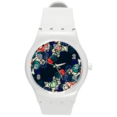 Orange And Blue Bubbles Round Plastic Sport Watch (m) by Valentinaart