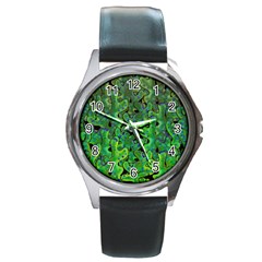 Green Corals Round Metal Watch by Valentinaart