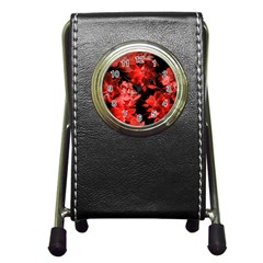 red flower  Pen Holder Desk Clocks